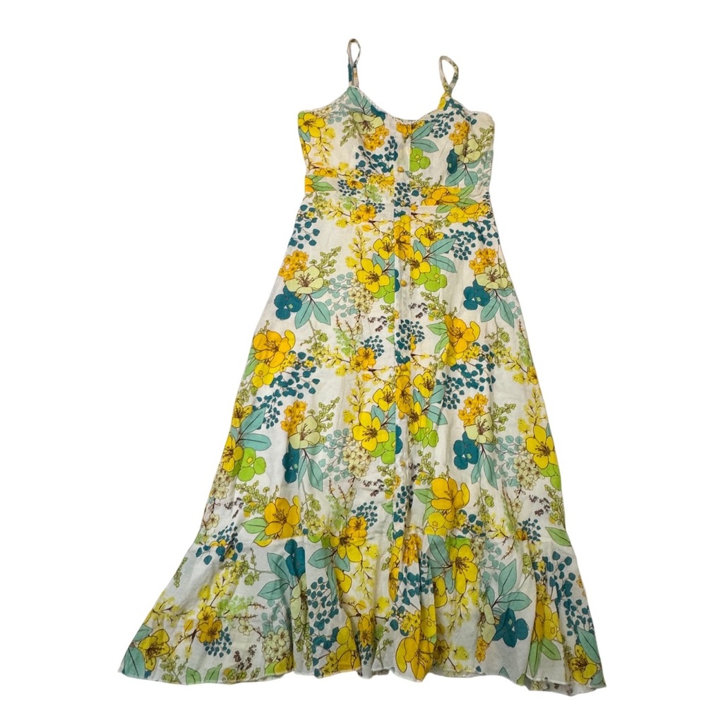 Valencia & Vine Floral 100%Cotton Midi Dress Yellow‎ Small Boho Fairycore Resort
